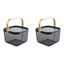 2X Metal Mesh Basket, Multi-Functional Hanging Kitchen Baskets Fruit Basket with Handle Black