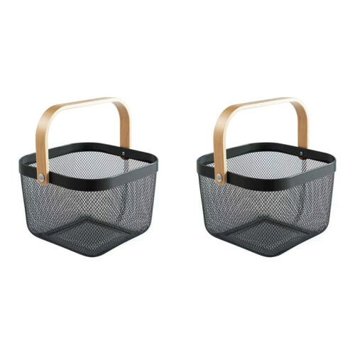 2X Metal Mesh Basket, Multi-Functional Hanging Kitchen Baskets Fruit Basket with Handle Black
