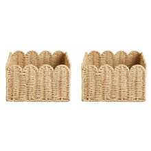 2X Scalloped Basket, Wicker Storage Baskets,Handwoven Organizing Baskets for Shelves, Paper Rope Design