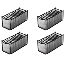 4X Underwear Bra Socks Organizer Storage, Washable Foldable Drawer Clothes Organizer (Black-11 Grids)