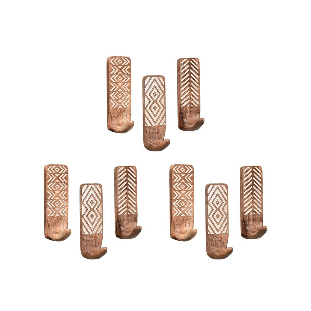 9 Pack Non-Destructive Wood Wall Hooks - Adhesive Wall Hooks - Boho Decorative Wall Hooks 4711482287945