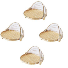 4X Handgeweven Voedsel Tent Mand Lade Fruit Groente Brood Opslag Mand Eenvoudige Sfeer Outdoor Picknick Mesh Net Cover