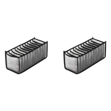 2X Underwear Bra Socks Organizer Storage, Washable Foldable Drawer Clothes Organizer (Black-11 Grids)