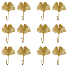 12X Kleiderhaken, Goldfarbener Hängehalter für Schlüssel, Dekorative Blätter, Metallhaken, Wandhaken, Kleiderbügel