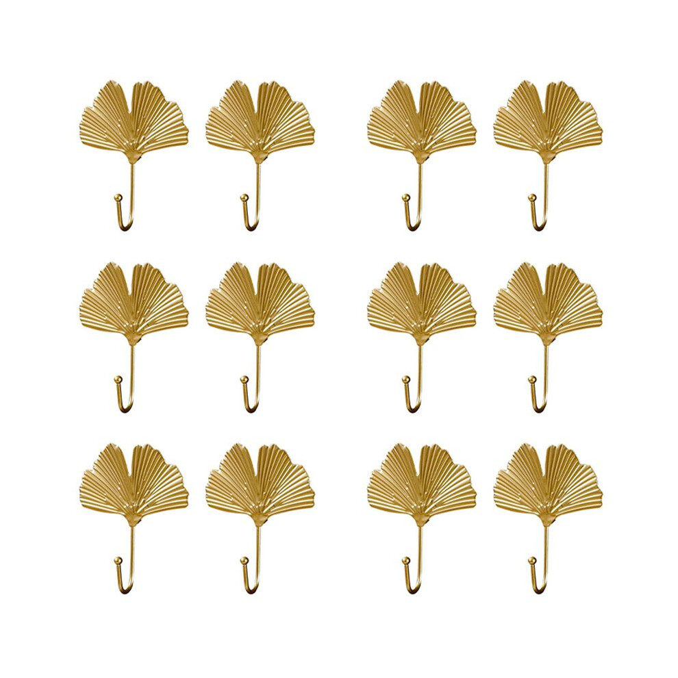 12X Coat Hooks Gold Hanging Holder For Key, Decorative Leaves Metal Hooks Wall Mounted Hooks Hanger 4713729384189