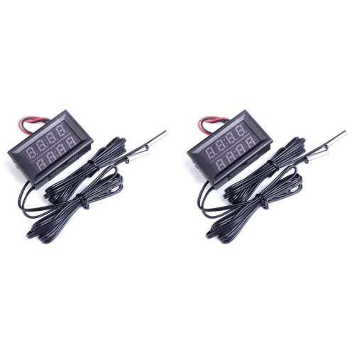 2X Dual Red LED Digital Display Thermometer Waterproof Temperature Sensor 0.56 Inch