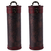 2X Cylinder Vintage Retro Wooden Vintage Wine Bottle Storage Gift Box Case Holder