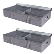 2X 50L Under Bed Storage Box with Lid, Foldable Linen Box with Sturdy Sidewalls/Bottom and Adjustable Dividers PVC