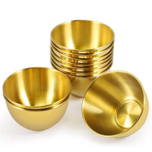 10 Pack 3.3Inch Stainless Steel Sauce Dishes Individual Saucers Bowl Round Seasoning Dishes Sushi Dipping Bowl, Gold