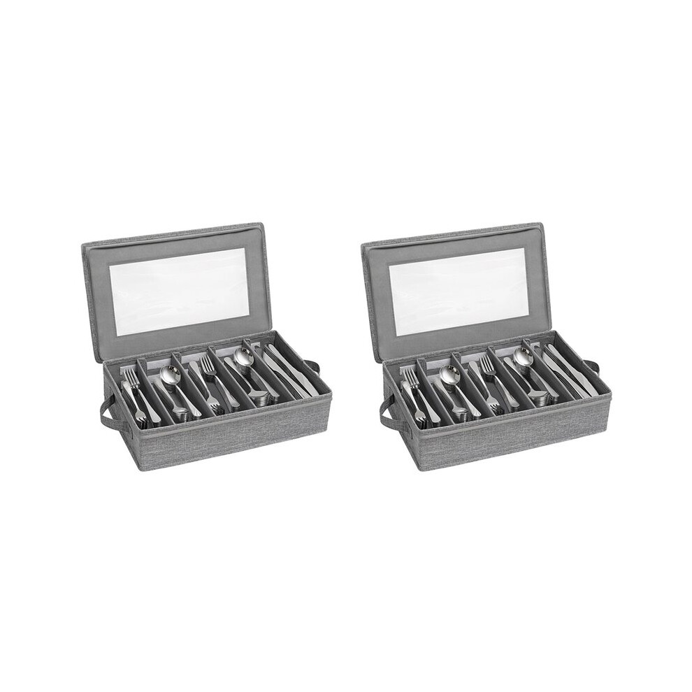 2X Silverware Box,Flatware Organizer With Zipper Lid, 5 Compartment Cutlery Case With Adjustable Divider And Handle 6032756843802