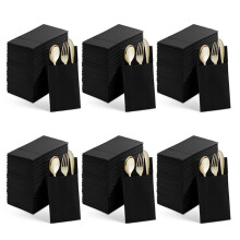 300PCS Disposable Dinner Napkins with Built-in Flatware Pocket,Prefolded Cloth Like Paper Napkins Black
