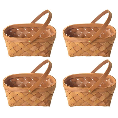4X Handmade Rattan Storage Container Storage Basket Wooden Storage Basket with Handle Storage Container