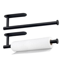 2 Pack Versatile Paper Towel Holder, Stainless Steel Black Wall Mount or Self-Adhesive