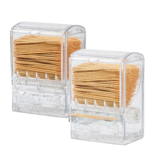 Dispenser per Stuzzicadenti da 2 Pezzi, Interruttore un Manopola Trasparente, Supporto per Stuzzicadenti, Supporto per Stuzzicadenti Automatico, per