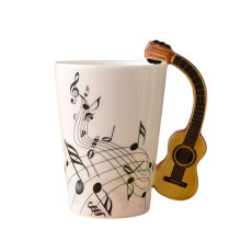 240Ml, Music Ceramic Mug Cute Coffee Tea Milk Stave Mugs and Cups with Handle Novelty Gifts,Wooden Guitar