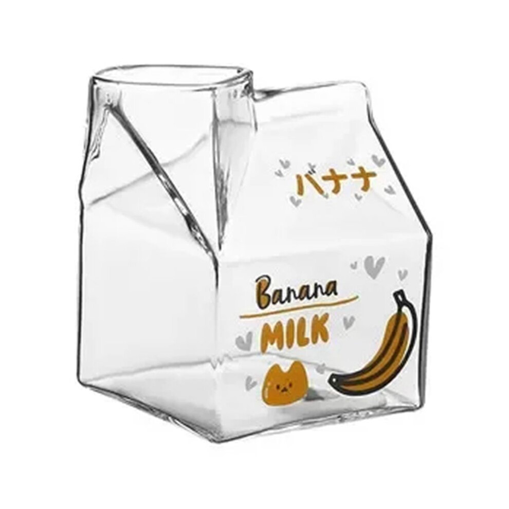 Wella Elements 350Ml Kawaii Square Milk Carton Glass Cup Heat Resistant Cute Strawberry Peach Breakfast Cup Pudding Cup Milk Bottles, C