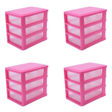 4X Translucent Drawer Type Plastic Storage Box(Rose Red 3 Layers)