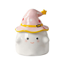 Coffee Cup, Schattige Face Cup met Heksenhoed Deksel, Nieuwigheid Halloween Keramische Theekop, voor Halloween Roze