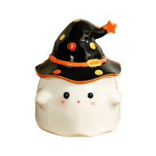 Geister-Kaffeetasse, Süße Tasse mit Geistergesicht und Hexenhut-Deckel, Neuartige Halloween-Teetasse Aus Keramik, für Halloween, Schwarz