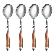 Set di 4 Cucchiai da Zuppa, Cucchiai In Acciaio Inossidabile con Comoda Impugnatura In Bachelite, Cucchiai Rotondi In Metallo Pesante