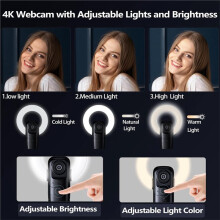 4K Webcam with Light, Webcam for PC with Microphone, USB Computer Camera with Stand Base for Desktop Live Show