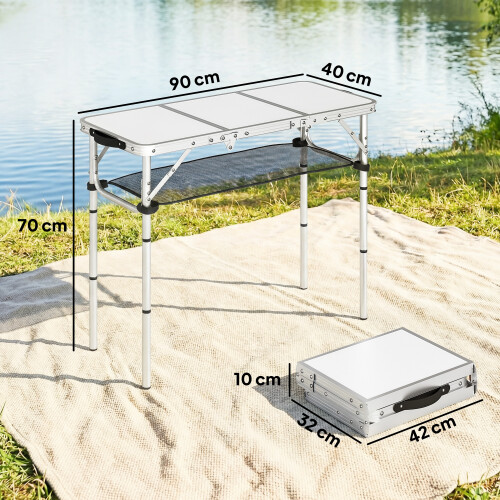Outsunny Outsunny 3ft Folding Camping Table, Picnic Table with Storage Layer, White 2