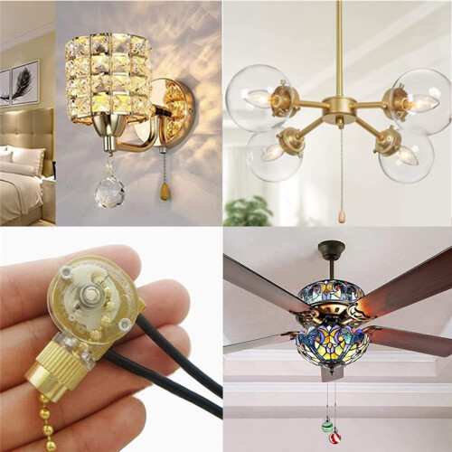 Ceiling Fan Light  Zing Ear ZE-109 Two-Wire Light  with Pull Cords for Ceiling Light Fans Lamps 2Pcs Gold 1