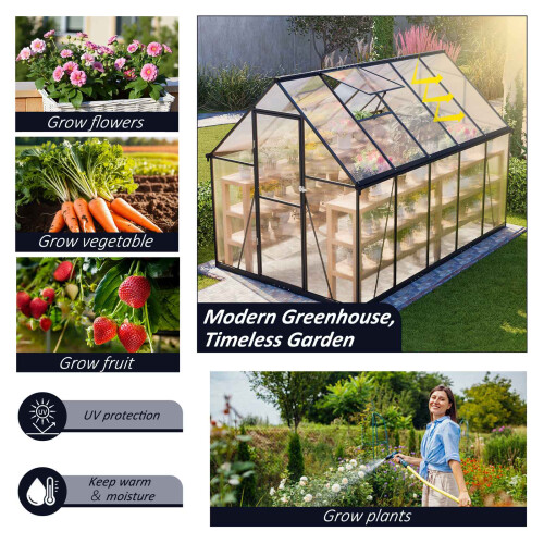 Birchtree BIRCHTREE 6X10FT Polycarbonate Greenhouse Dark Grey 1