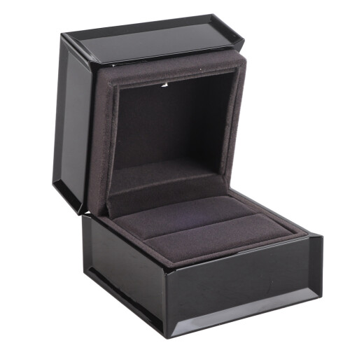 LED Black Ring Box, 8x8x7cm, Flocking Interior, Battery-Powered 2
