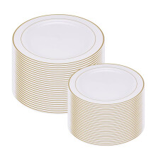 Assiettes en Plastique DoréEs - 25 Assiettes à DîNer et 25 Assiettes à Salade Assiettes en Plastique de FêTe Assiettes Jetables pour la FêTe