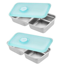 2pcs Snack Containers Reusable, Stainless Steel Double Compartment Container, Leakproof&Airtight Food Storage