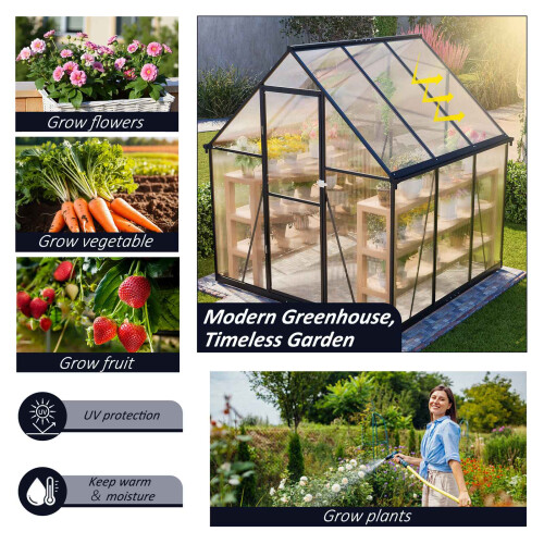 Birchtree BIRCHTREE 6X6FT Polycarbonate Greenhouse Dark Grey 2