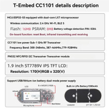 T-Embed ESP32-S3 CC1101 Low-Power GHz RF-Transceiver PN532 NFC RFID I2C-Modul LCD-Platine Akku 1300 MAh