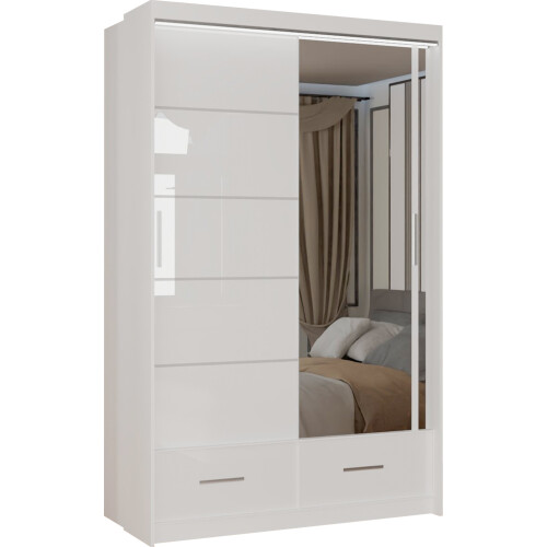 (White, 150cm) Charlie High Gloss Sliding Wardrobe