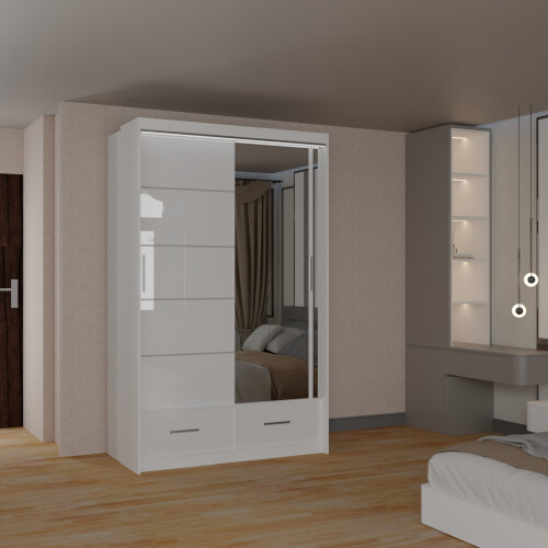(White, 150cm) Charlie High Gloss Sliding Wardrobe 2