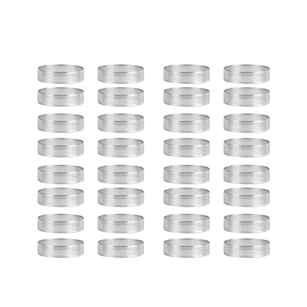 32Pcs Stainless Steel Tart Ring, Heat-Resistant Perforated Cake Mousse Ring Round Double Rolled Tart Ring Metal Mold 6Cm 6032743249174