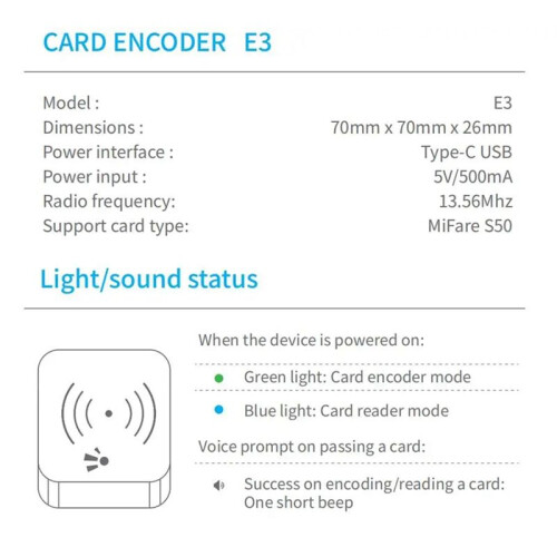 TTLOCK  Card Encoder NFC 13.56M M1 IC Card Reader RFID Chip Scanner per TT Hotel TT Rental System Software 1