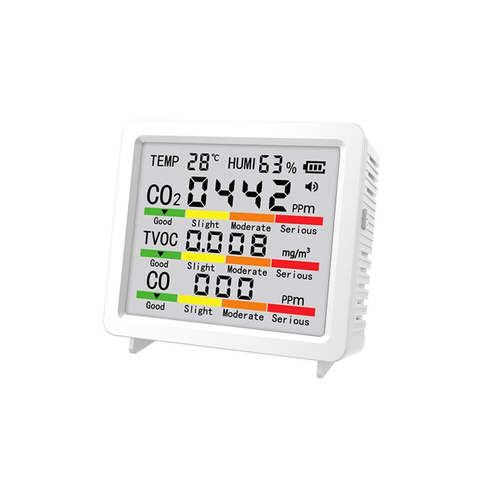 5 In 1 Multifunctional Air Quality Meter Household Temperature Humidity Co Co2 Tvoc Tester Monitor Air Detector White 6031075719836