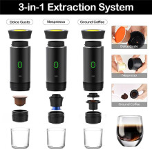 Wireless Electric Portable Espresso Coffee Machine Camping Coffee Maker 3-in-1 Capsule Powder Travel Coffee Maker Grey