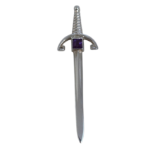 Scottish Sword With Purple Gemstone Solid Silver Kilt Pin