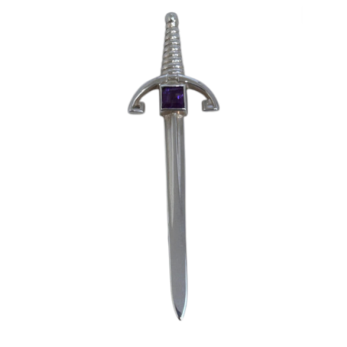 Scottish Sword With Purple Gemstone Solid Silver Kilt Pin