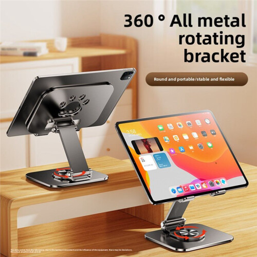 Multifunction Phone Tablet Desk Stand 360 Rotating Foldable Holder for  Live Streaming Tablets Smartphone Black 2