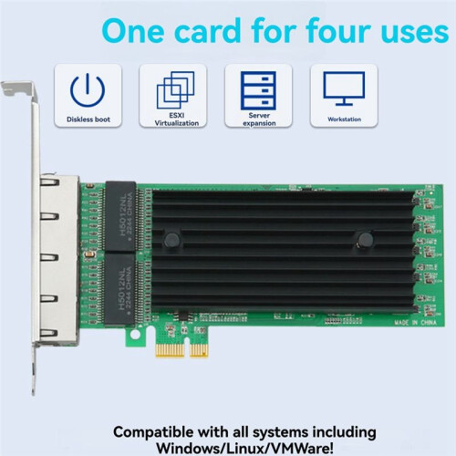 Adaptador Ethernet PCIe X1 para Placa de Rede Gigabit de 4 Portas com Chip I82576, Compatível com Windows 10/11, Ubuntu e Linux 1