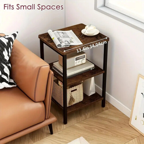 Retro Wooden 3-Layer Bedside Storage Rack Table 2