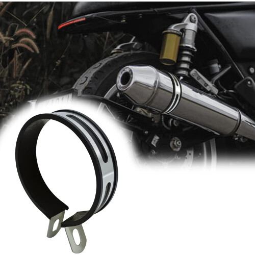 Universal Half Round Motorcycle Exhaust Clamp Muffler Bracket 4 Inch Black Silver Rustproof 1