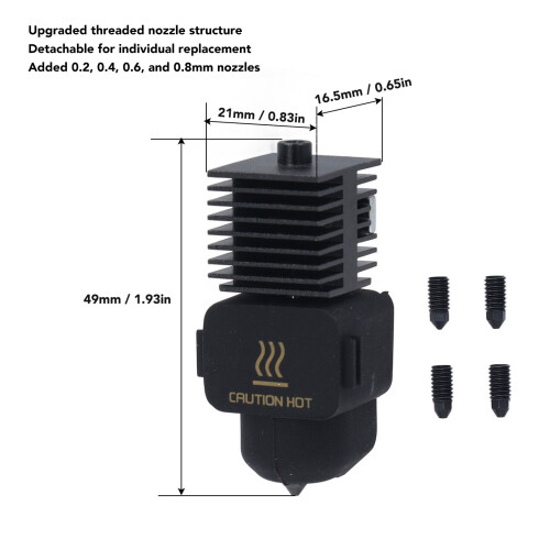 3D Printer Hotend Kit with 0.2, 0.4, 0.6, 0.8mm Nozzles for A1 & Mini 1