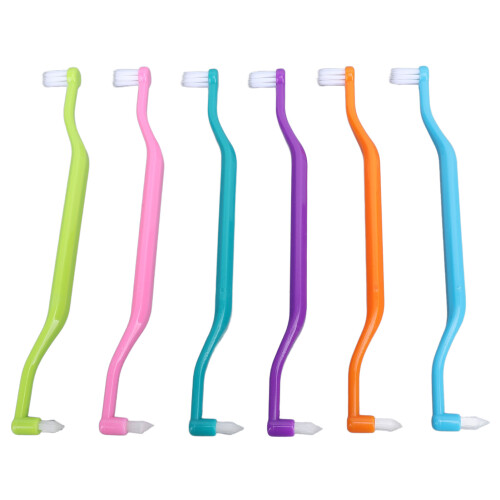 12Pcs Double Sided Cat Toothbrushes, Curved Handle, 16.5cm, 6 Colors 1