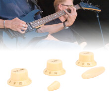 Pomo de potenciómetro para guitarra de plástico, 24-estrías, amarillo crema