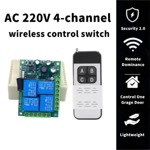 Universal 433MHz 4-Channel Wireless Relay , AC 220V Remote Control for Garage Doors, Lighting & Security Systems 2