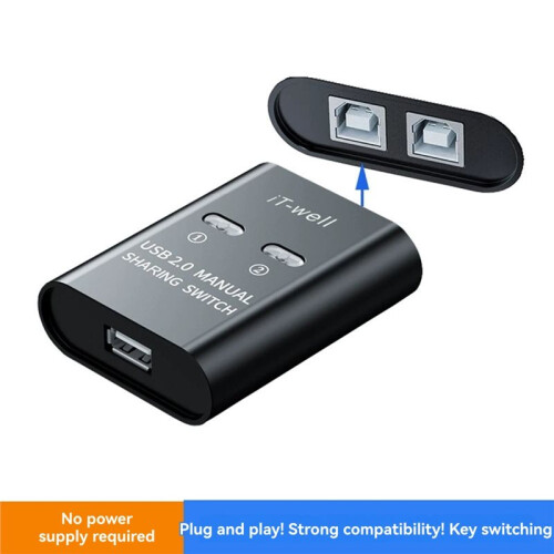 IT-Well USB Printer  HUB 2 Port Printing Switcher Box 2 Input 1 Output Cable Splitter for 2 Computers Share Printer Black 2